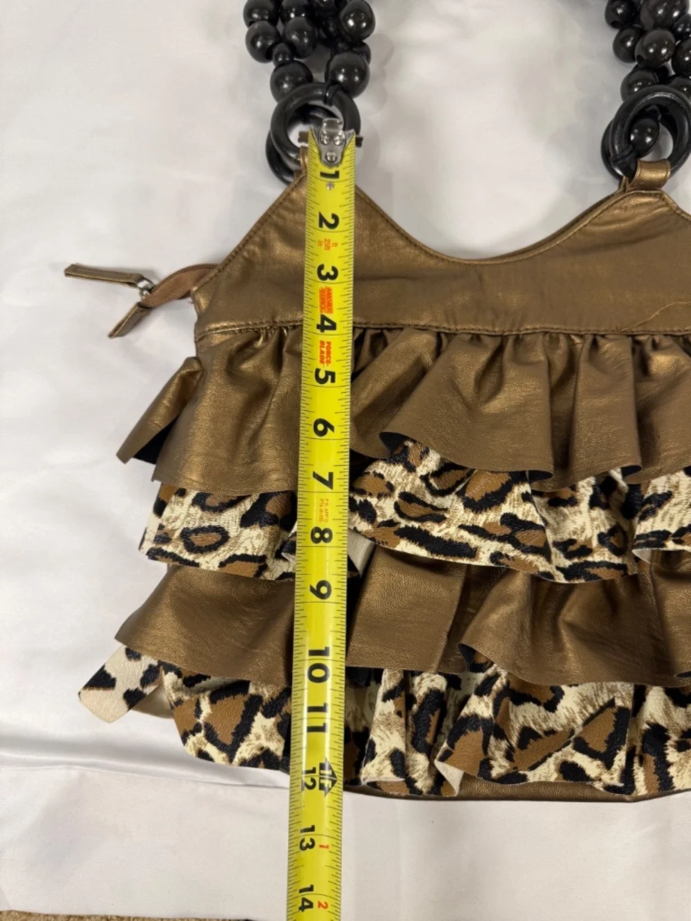 Y2K Bronze Leopard Ruffle Glam Handbag
